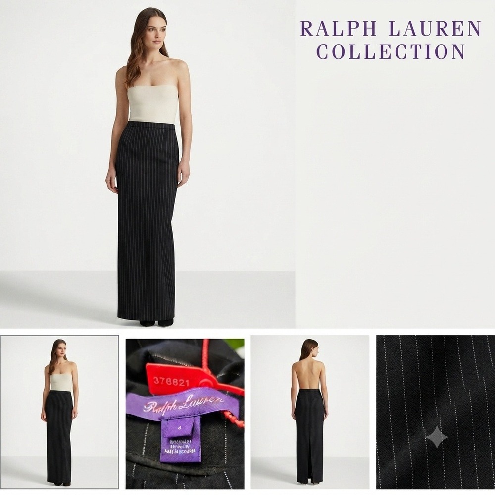 Ralph Lauren Collection Purple Label Wool Cashmere Pinstripe Maxi Skirt Black 4